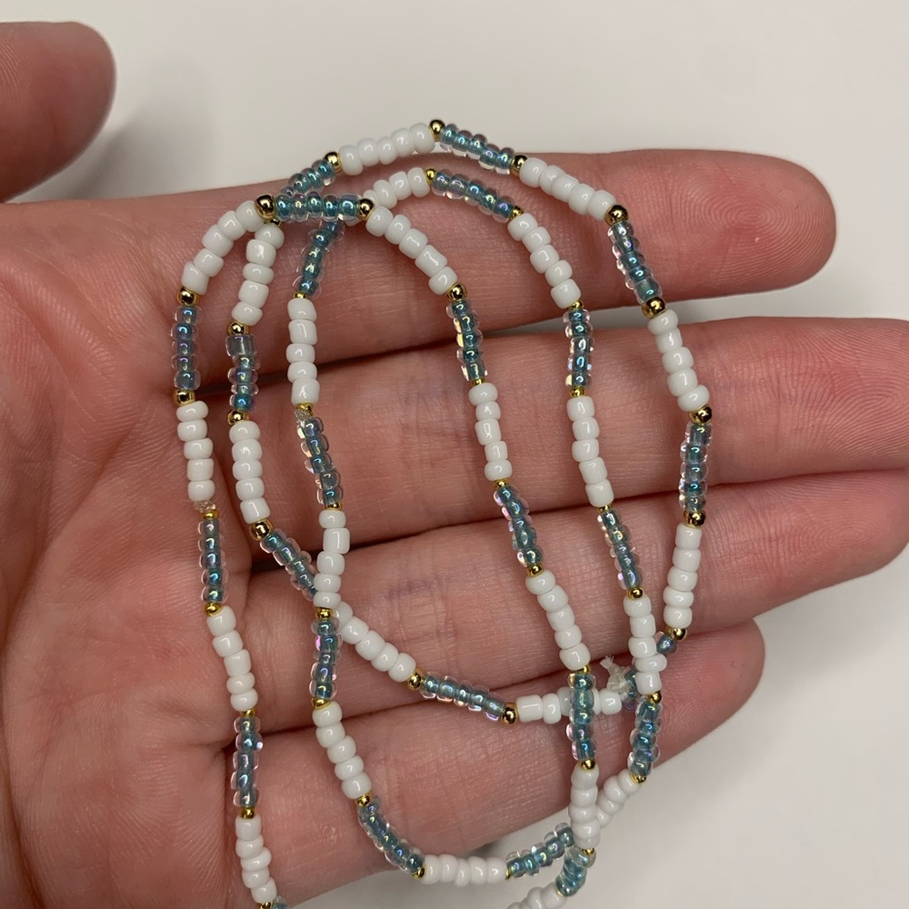 Elegant Beaded Bracelet with White and Blue Accents